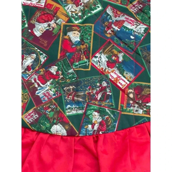 Vintage Handmade Holiday Christmas Tree Skirt Santa Claus Ruffle Pleated Red 36" - Picture 4 of 10